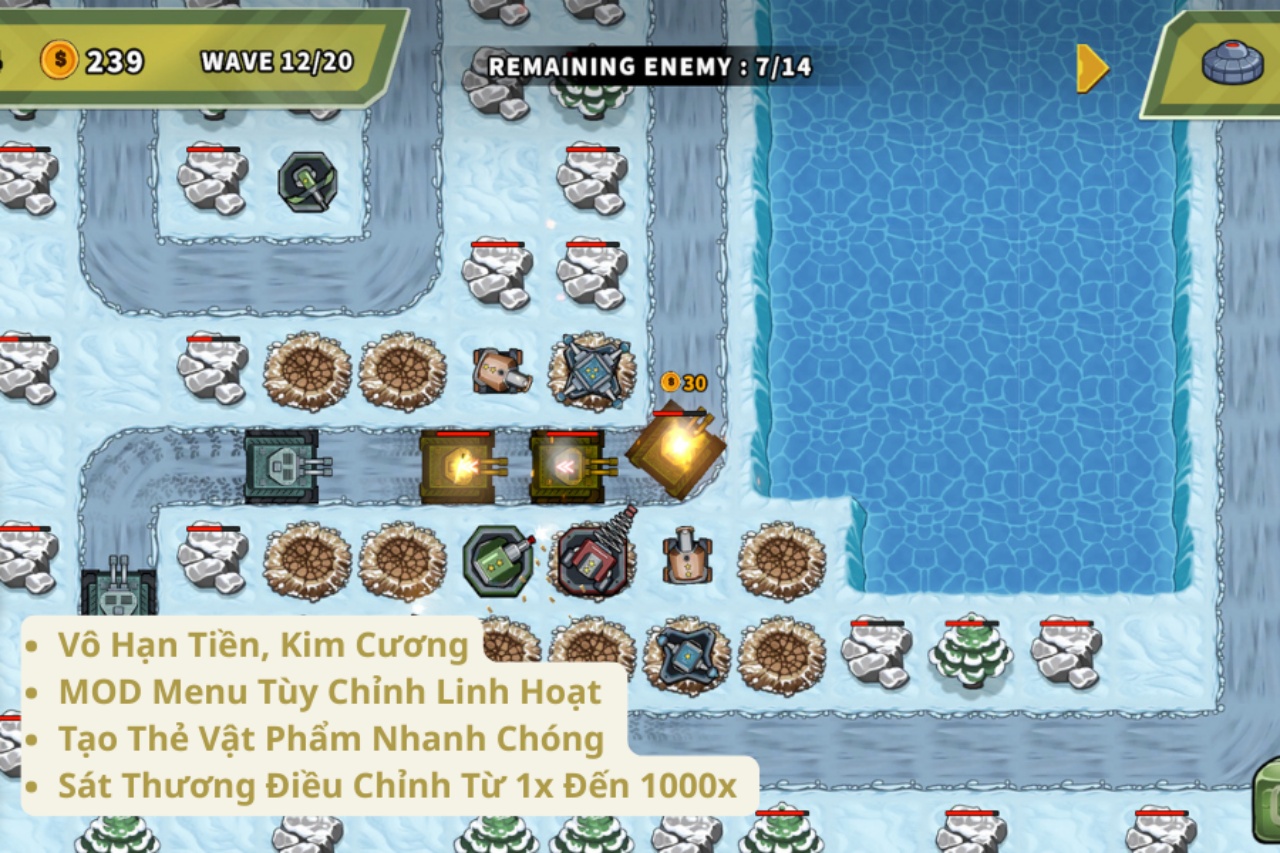 Tải Turret Defense King Mod Apk (Vô Hạn Tiền, Sát Thương) v1.2.35 Các Chức Năng Được Mở Khóa Khi Chơi Bản Turret Defense King Mod Apk