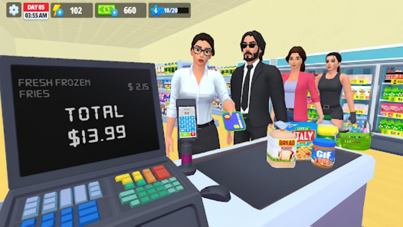 Tải My Supermarket Simulator 3D MOD APK v1.35.0 (Vô Hạn Tiền) Quầy thanh toán tạo nhịp chơi nhanh và bận rộn